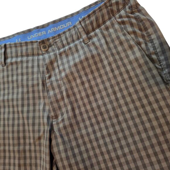 Under Armour Golf Shorts Performance Chino Checkered Plaid Olive Green sz 40 - Picture 8 of 12